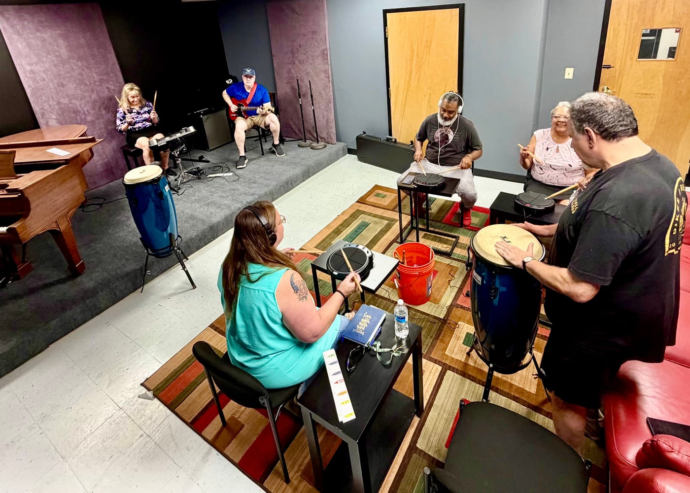 Band performing in recording studio